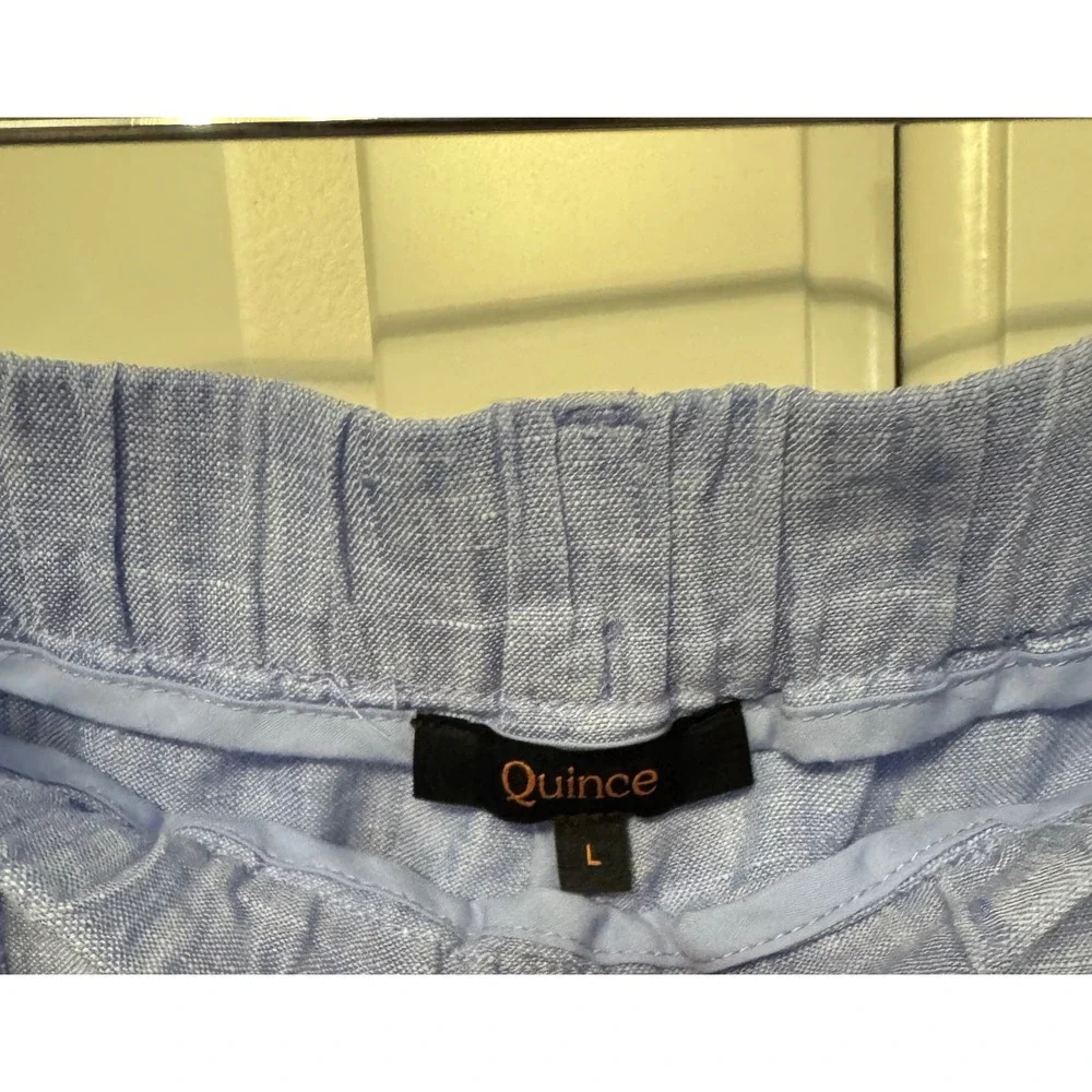 Quince 100% European Linen Pants French Blue Straight Leg Elastic Waist Large